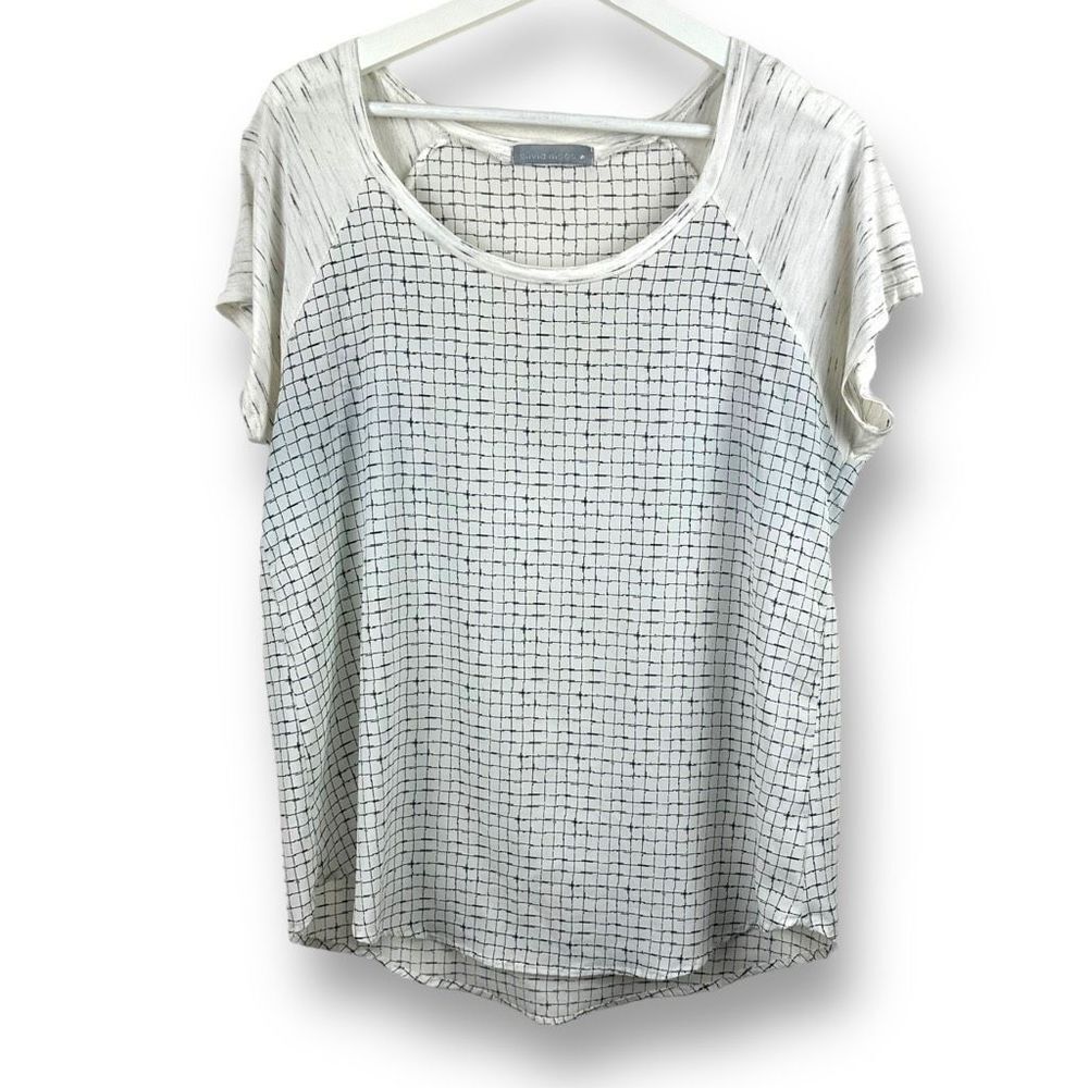 Olivia Moon Rayon Blend Black/Gray and Cream Short Sleeve Blouse Size‎ L